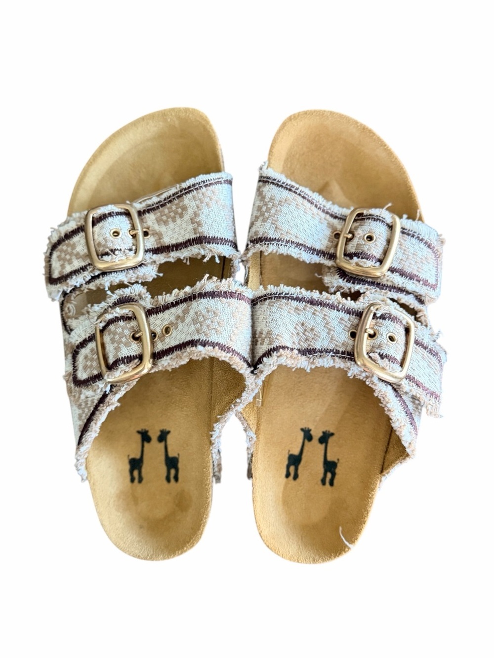 NINA LEUCA Beige Burgundy Woven Double Buckle Slide Sandals EU 37 US 6.5-7 NWT